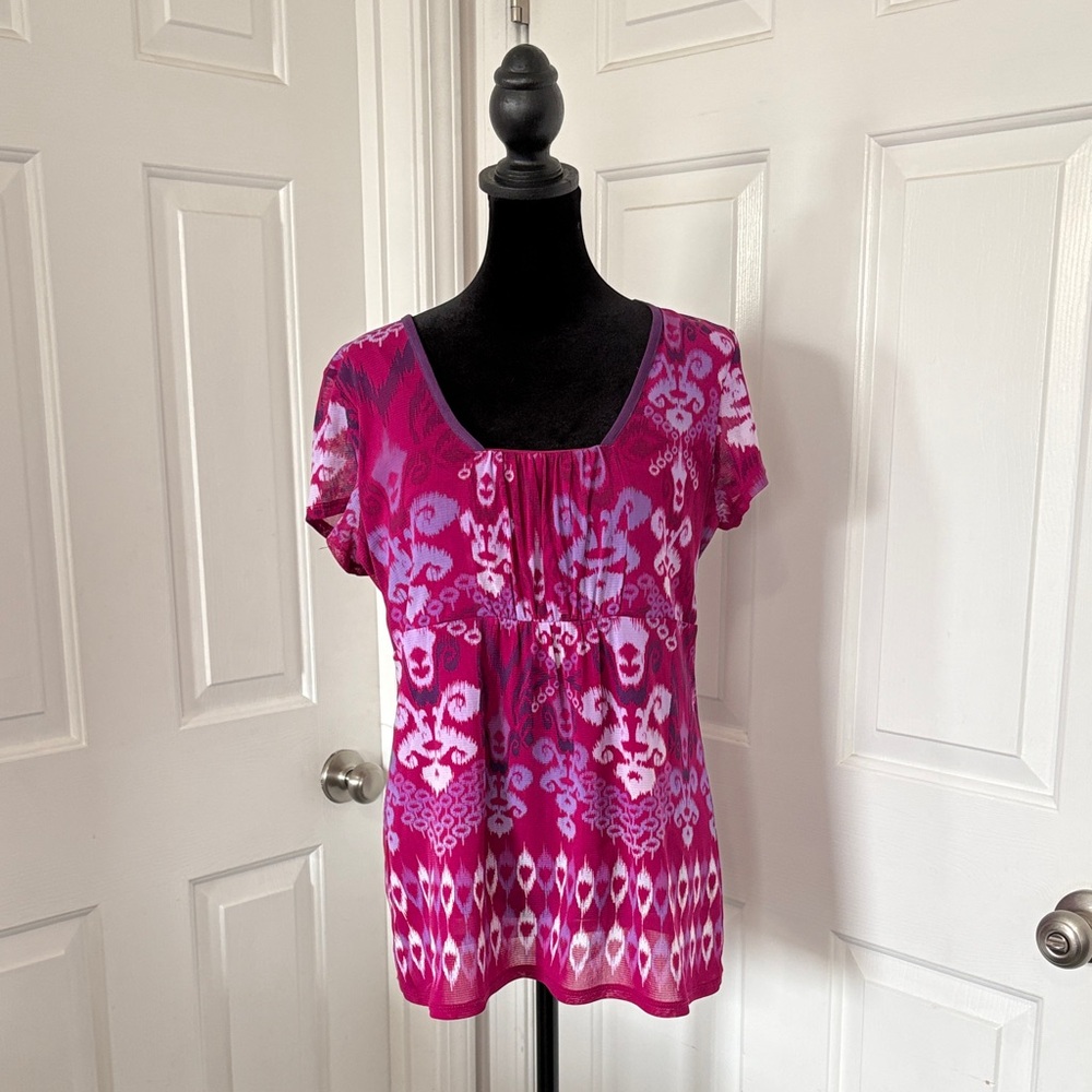 Axcess Y2k Babydoll Magenta Patterned Top